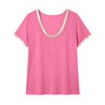 thumbnail image 6 of Women's T-Shirt Scoop Neck Contrast Trim Heathered Knit Casual Short Sleeve Top Summer Solid Color Tee, 6 of 8