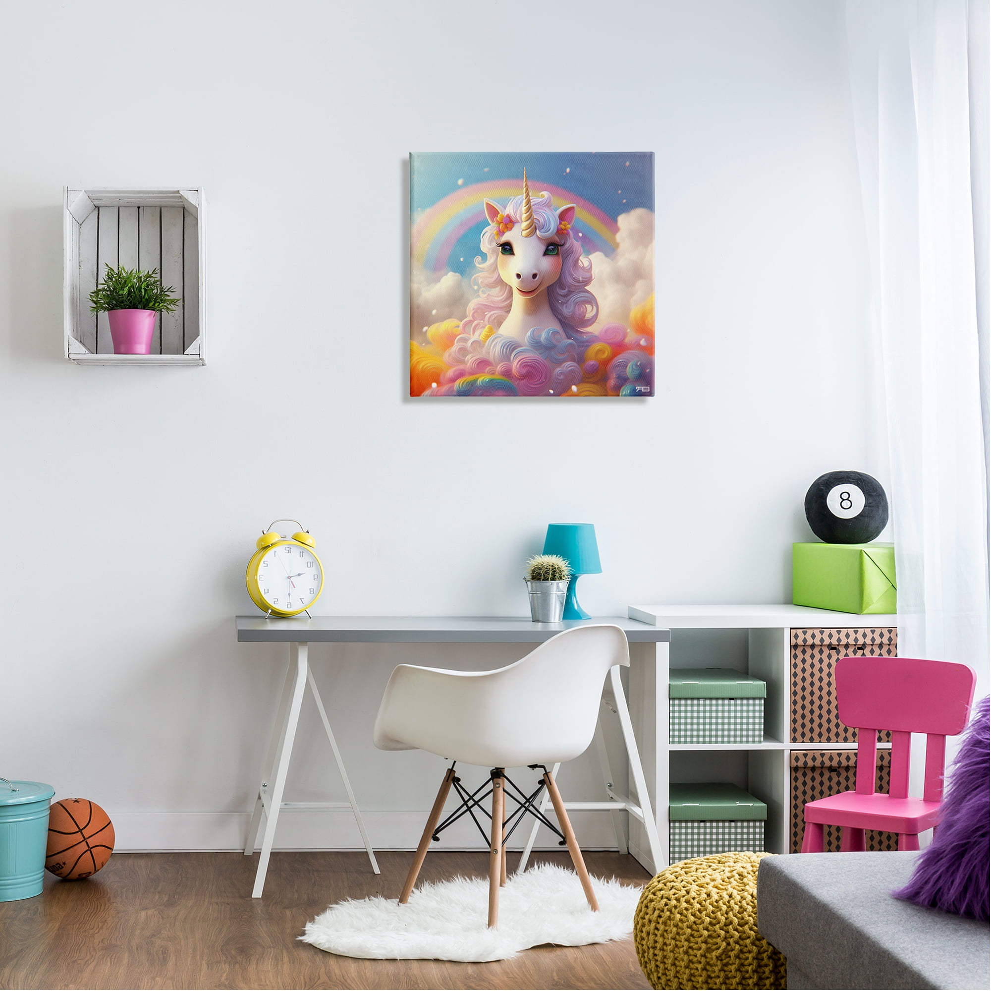 Stupell Industries White Unicorn with Rainbow Fairy Tales & Fantasy Painting Gallery Wrapped Canvas Art Print Wall Art, 24 x 24