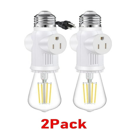 EROCK 2Pack 2/3 Prong Light Socket Outlet Light Socket E26 E27 to Plug Adapter Convert