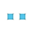 thumbnail image 3 of 1 Ct Princess Cut Studs Blue Turquoise 18K White Solid Solid Gold Everyday Dainty Earrings Screw Back, 3 of 7