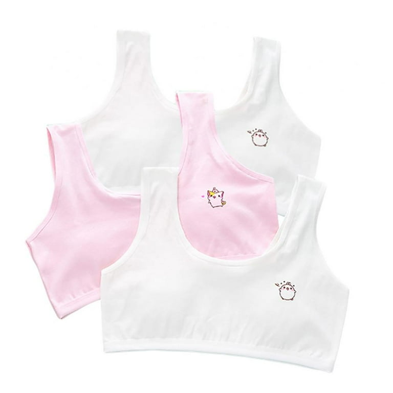 3Pack Girls' Cotton Cami Crop Training Bra, Breathable Kids Sport