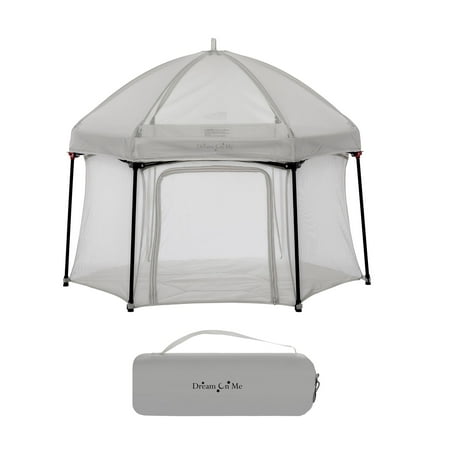 UPC: 0810063665586 | Dream On Me Onyx Baby Play Yard Set with Canopy Gray