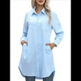 thumbnail image 2 of Vestido Camisero Informal para Mujer, Cuello en V, Botones, Larga, Holgado, Minivestido Azul XL, 2 of 8