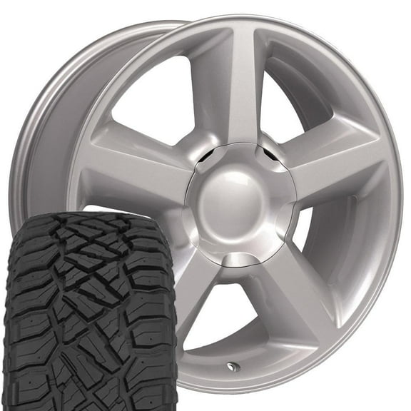 OE Wheels CV83 20 Inch Rims and Tires Fit Tahoe Style 6x139.7 20x8.5 Gloss Silver - Hollander 5308 - TerraMax RT 275/55-20 (Set of 4)