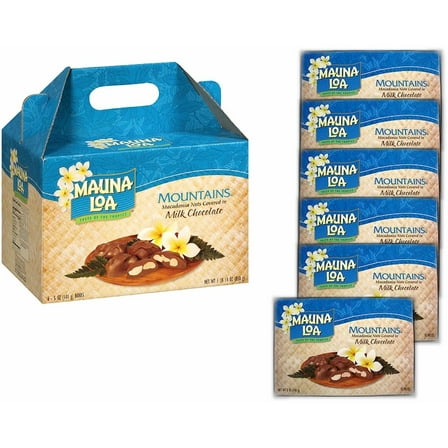 Bilot Mountains, Chocolate Covered Macadamia Nuts in Milk Chocolate (6 Individually Wrapped Boxes in Carrying Case)