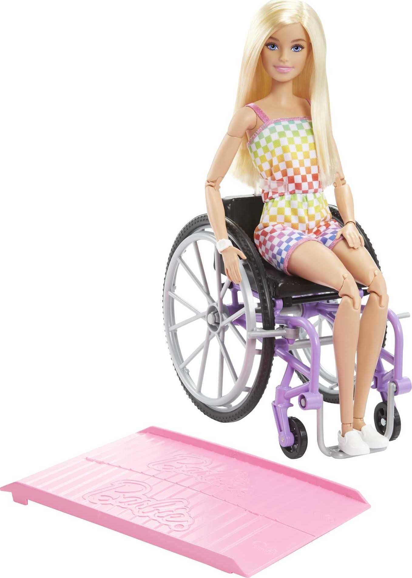 houding meerderheid brandstof Barbie Fashionistas Doll #194 with Wheelchair and Ramp, Rainbow Romper with  Accessories - Walmart.com