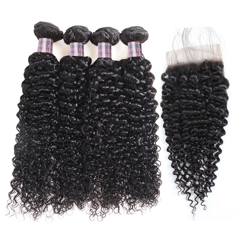Allove Kinky Curly Weave Human Hair Bundles 4 Bundles With Lace