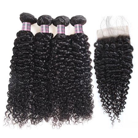 Allove Kinky Curly Weave Human Hair Bundles 4 Bundles With Lace