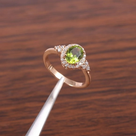Peridot Ring Sterling Silver , Oval Cut Gemstone Ring , August Birthstone , Peridot Ring Silver, Peridot Ring Women, Promise Ring