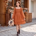 thumbnail image 4 of Aideaone Girls Long Sleeve Chiffon Dresses Square Neck Swiss Dot A-Line Ruffle Hem Casual fall winter Dress 7-14 Years, 4 of 6