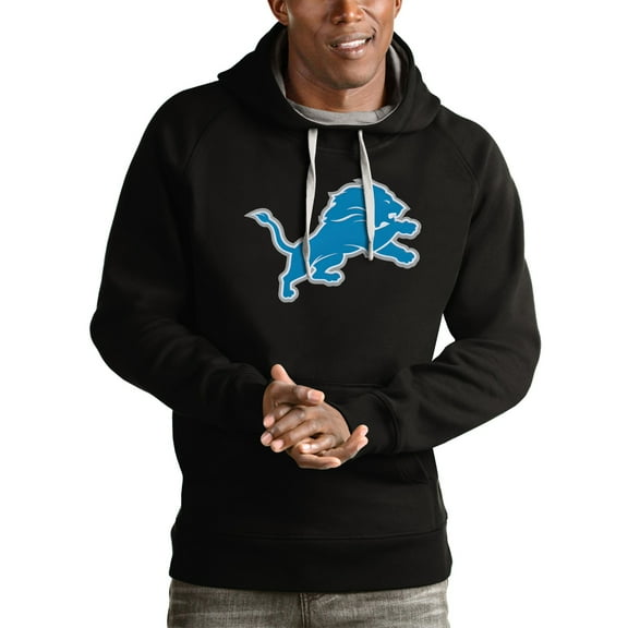 Men's Antigua Black Detroit Lions Victory Pullover Hoodie