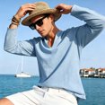 thumbnail image 7 of Men's Cotton Linen V Neck Shirt Casual Long Sleeve Solid Color Summer Beach Tops, 2XL, 7 of 7