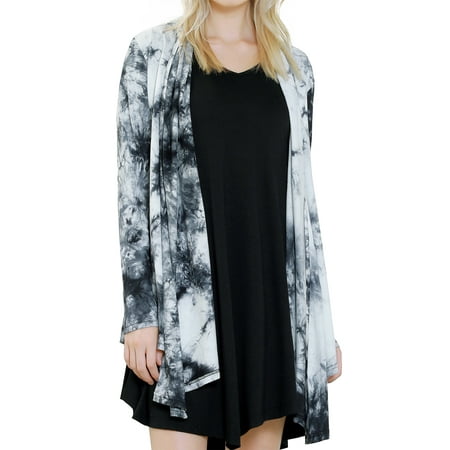 Cotton Cardigan Jacket - ililily Women Tie-Dye Open Front Cotton Cardigan Drape Asymmetric Hem Jacket , White, US-Medium