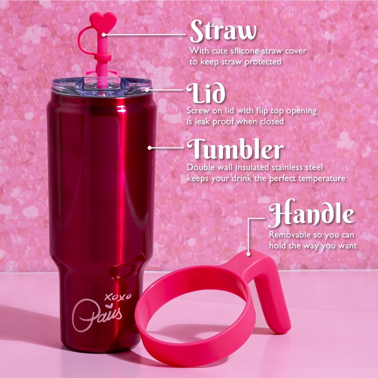 Paris Hilton 40 oz Tumbler with Handle, Raspberry Metallic