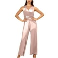 thumbnail image 4 of QUYUON Elegant Jumpsuits for Women Dressy Wedding Guest Ladies Rompers and Jumpsuits Casual Loose Wide Leg Jumpsuits Sleeveless V Neck Evening Party Formal Jumpsuits Back Lace up Style J-163, Pink S, 4 of 9