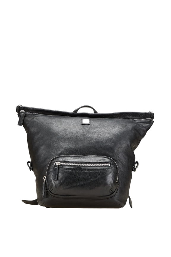 Pre-Owned MCM logo plate backpack in black leather for women (Good)