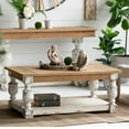 thumbnail image 3 of Hassch Rustic Rectangle Coffee Table, 47.2"L x 27.6"W x 19.7"H, Distressed Brown and White, Farmhouse Inspired Living Room Center Table, 3 of 8