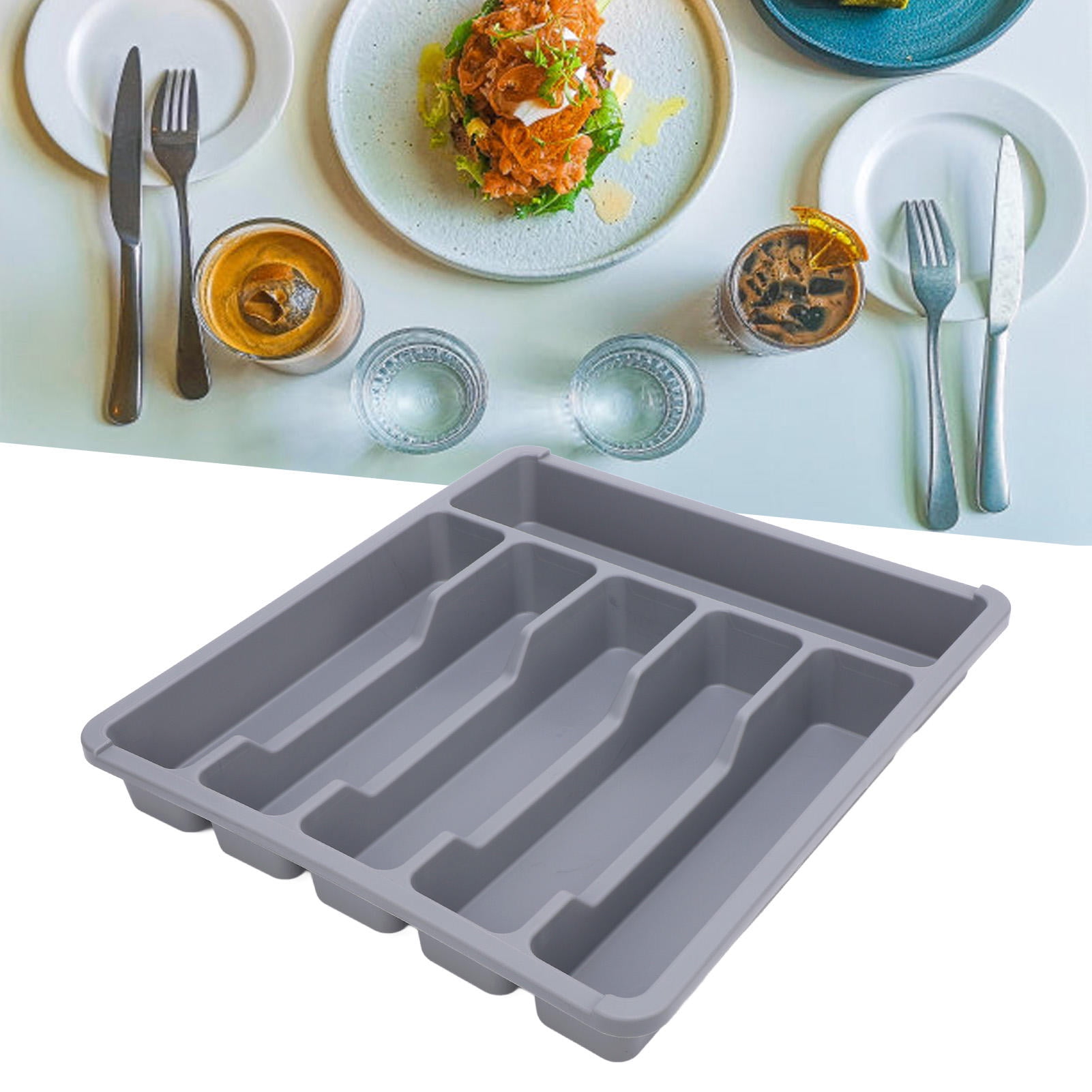 YAHHU Multi‑Compartment Silverware Drawer Organizer – 12.2x14in, Dust‑Proof, ABS Cutlery Tray for Kitchen Utensils, Stylish & Functional