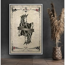 PixonSign Framed Canvas Print Wall Art Black & White King in Deck of Cards Pop Culture Toys Wood Panels Modern Art Modern Fun Multicolor Warm for Living Room, Bedroom, Office - 24"x36" White