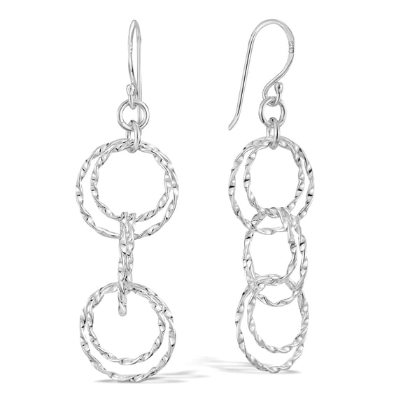 Mystical Comets Multiple Twist Circles Sterling Silver Dangle Earrings