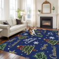thumbnail image 2 of 5'x7' Area Rugs for Living Room Bedroom, Blue Christmas Washable Rug Carpet Runner Indoor Outdoor, Winter Pine Tree Gold White Snowflakes Non Slip Floor Mats Area Rug for Kitchen, Nursery, 2 of 8