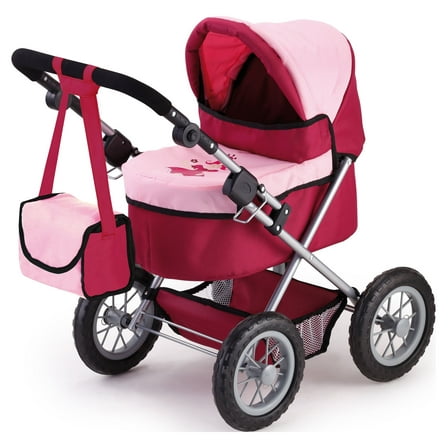 Trendy Pram Stroller for Baby Dolls & Stuffed Animals, Red/Pink