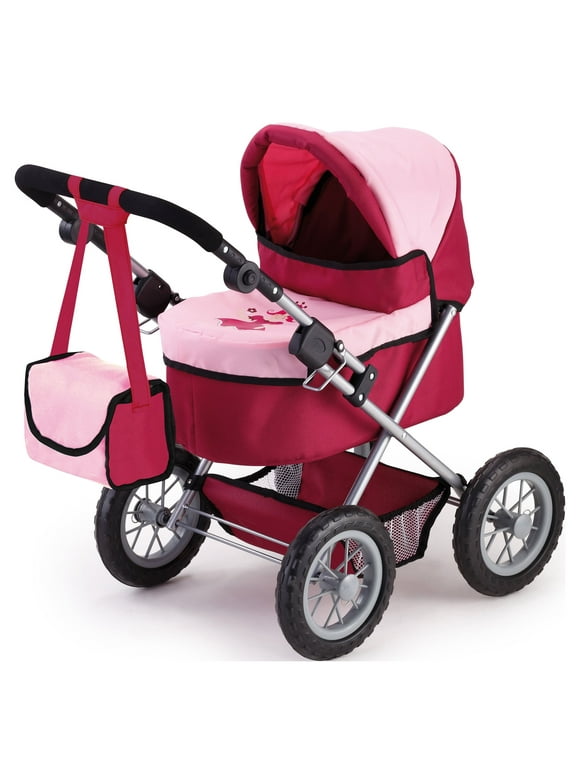 Trendy Pram Stroller for Baby Dolls & Stuffed Animals, Red/Pink