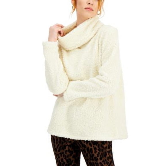 MSRP $50 Style & Co Petite Cowlneck Sherpa Pullover White Size PL