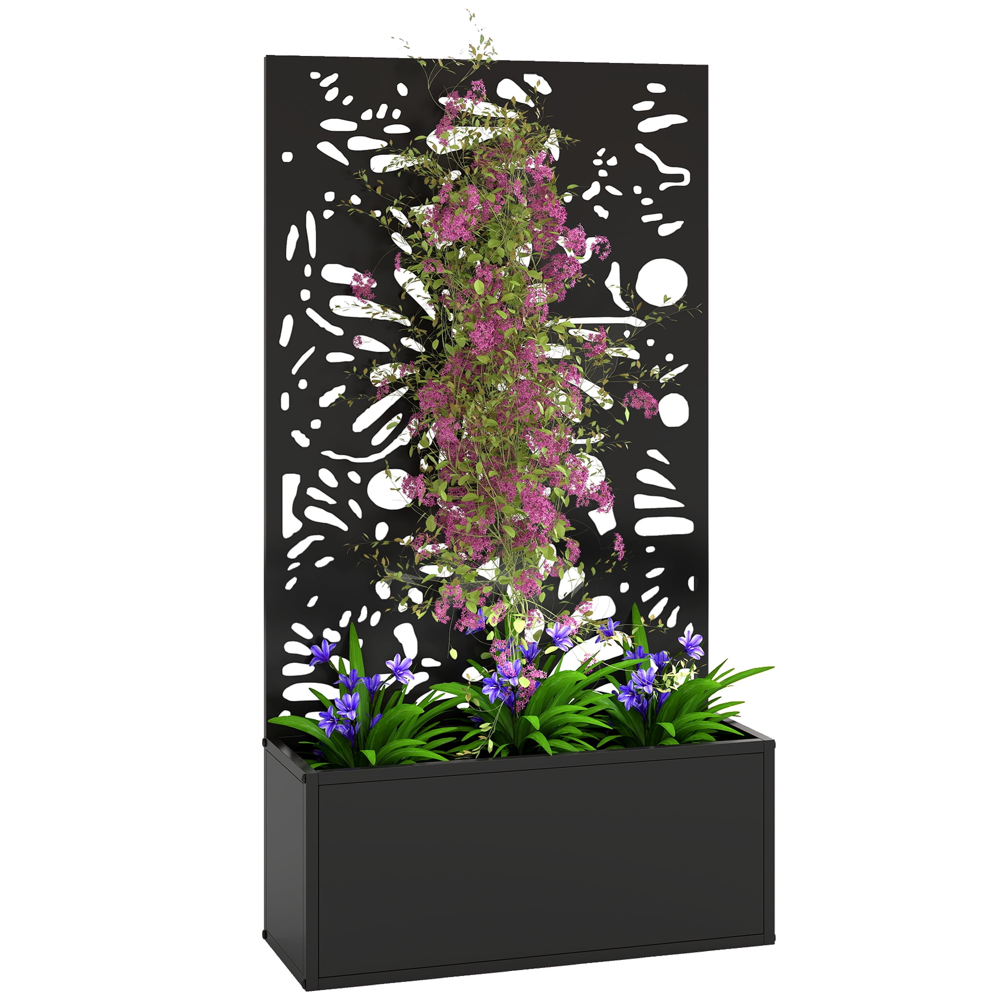 Outsunny Metal Raised Garden Bed with Trellis, Freestanding or Wall Mounted Raised Flower Bed with Privacy Panel for Garden, Patio, Balcony