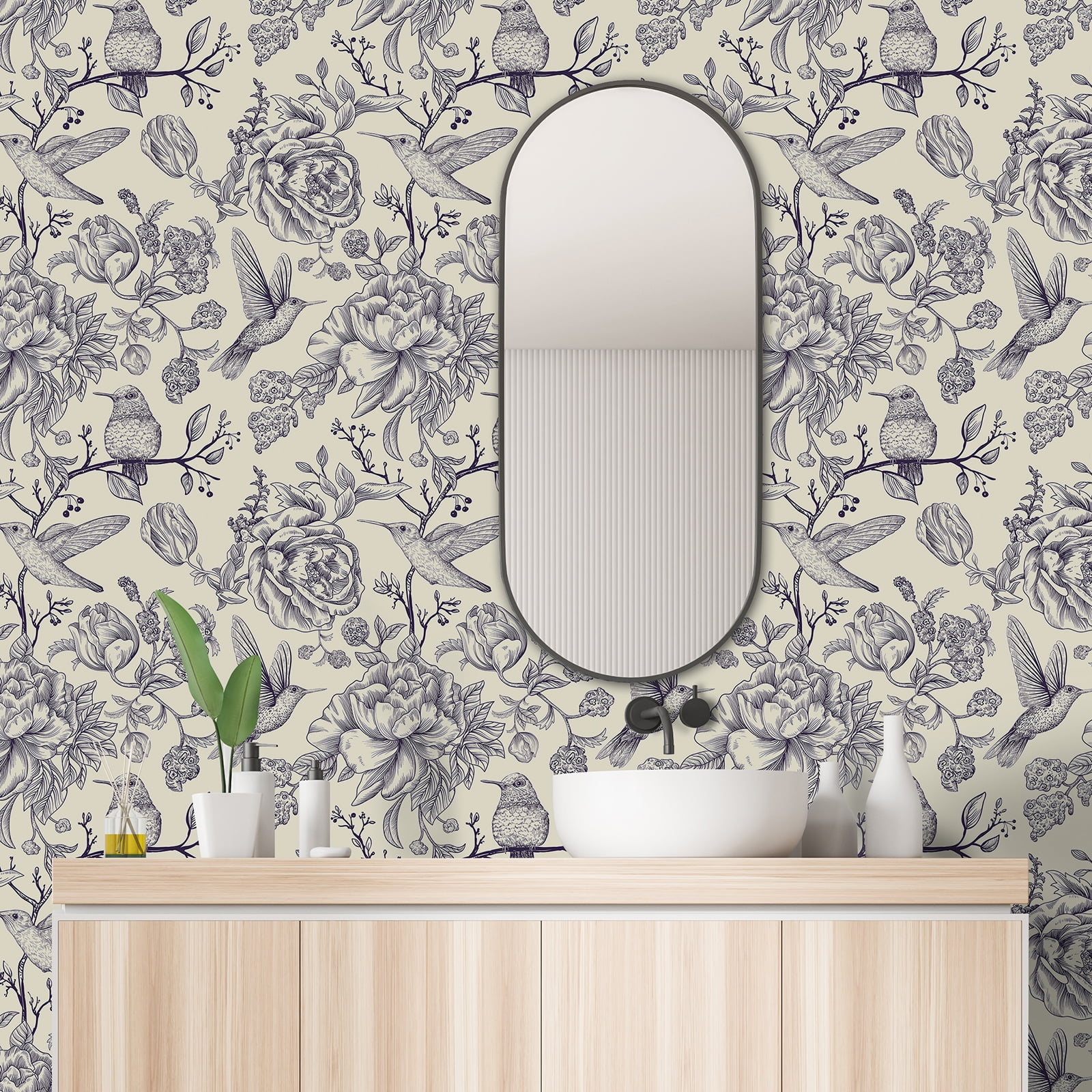 CHIHUT Floral Peel and Stick Contact Paper for Countertops Waterproof 17.7”x236”Self Adhesive Birds Wallpaper for Bedroom Removable Purple Peony Floral Leaf Wall Paper Vinyl Roll for Bathroom Walls