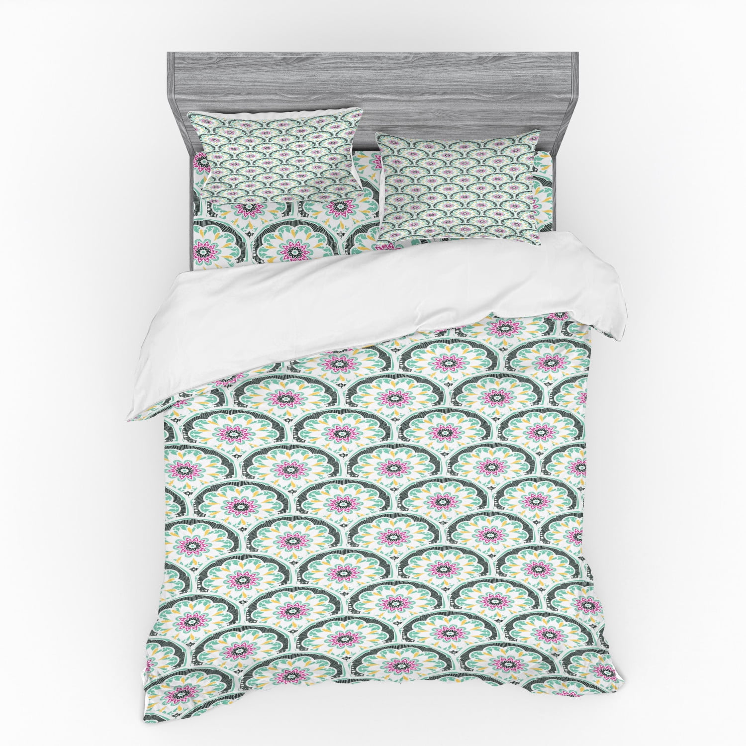 Oriental Duvet Cover Set, Repetitive Symmetric Pattern with Ottoman