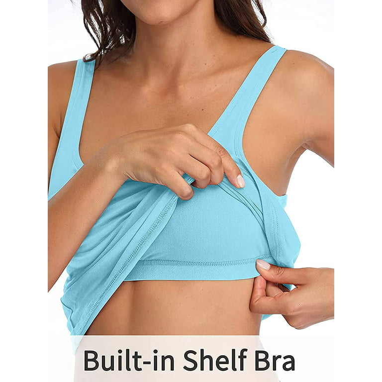 BEAUTYIN Women Tank Top with Shelf Bra Adjustable Wide Strap Camisole  Cotton Solid Undershirt S-2XL