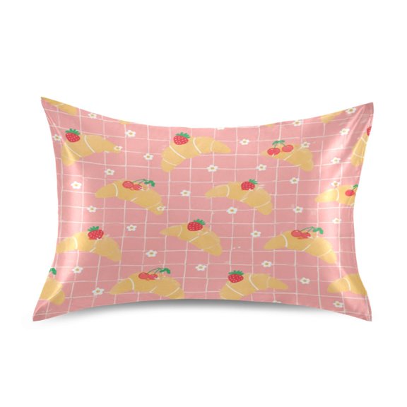 Satin Pillow Case Envelope Pillow Covers Standard Size Soft Pillow Cases for Bedroom, Fruit Bread Printed
