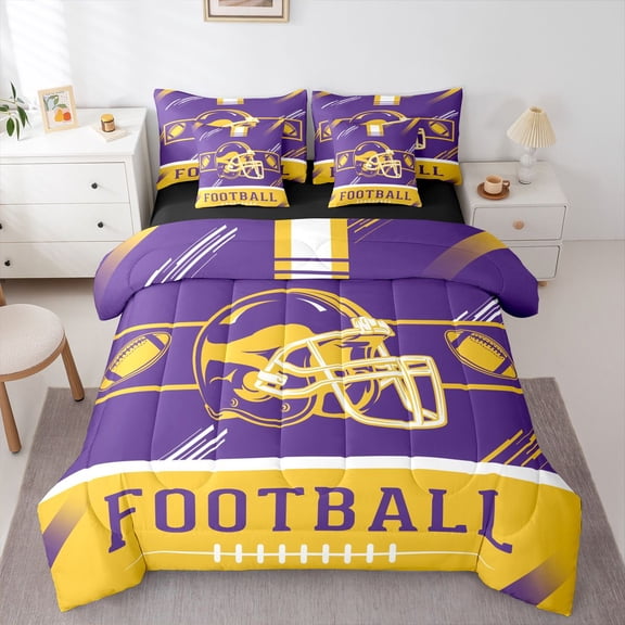 Erosebridal American Football Bed in a Bag Twin size, Soccer Sports Bed Set, Purple Orange, Minnesota, Microfiber 7pcs