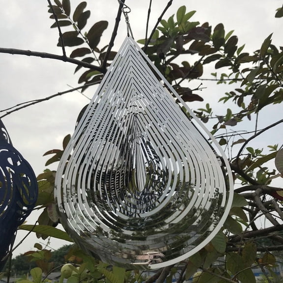 Heart Square Drop Shape Stainless Steel 3D Rotating Wind Spinner Chime Metal Decor Home Garden Decoration Outdoor Indoor Rooms