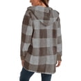 thumbnail image 6 of Hueook Womens Jacket Flannel Shirt Women Winter Coat Long Sleeve Plaid Faux Shearling Oversized Jacket Coffee 3X, 6 of 7