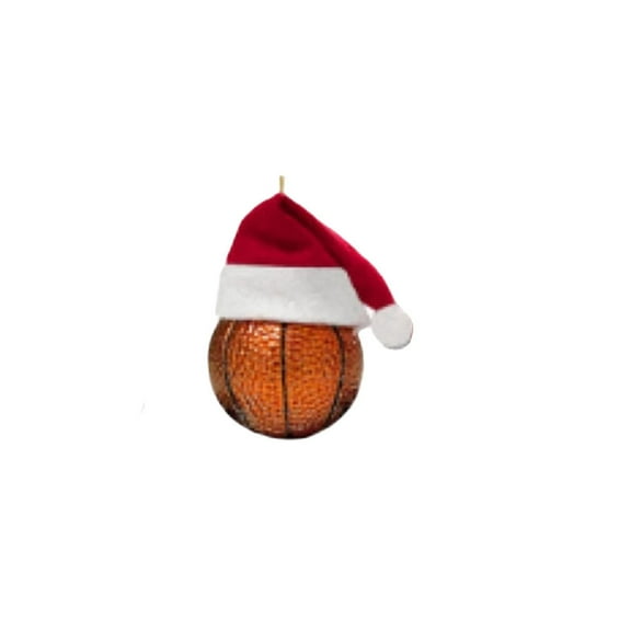 Christmas Basketball Ornament with Red Santa Hat, Sport Ball Ornaments for Christmas Tree Decoration, Holiday Hanging Balls Baubles for Home Party Supplies