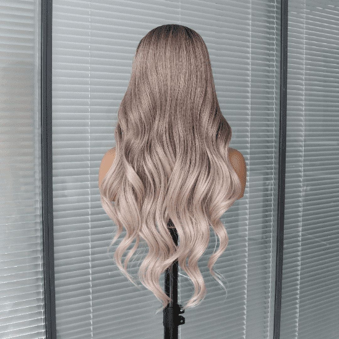 Ash Blonde Wig with Bangs Long Wavy Ombre Brown to Blonde Wig