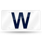 Chicago Cubs Premium Laser Cut Tag License Plate, White Mirrored Acrylic Inlaid, 12x6 Inch