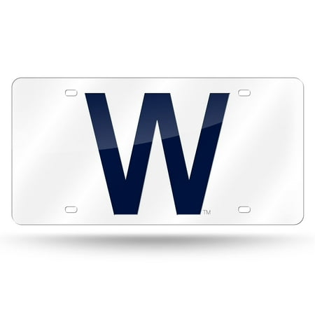Chicago Cubs Premium Laser Cut Tag License Plate, White Mirrored Acrylic Inlaid, 12x6 Inch
