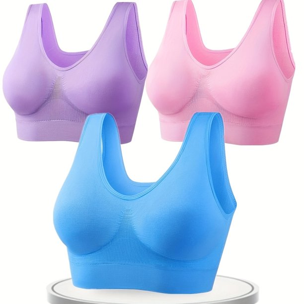 3 Piezas De Sujetadores Deportivos Sin Acolchado Y Sin Acero Con Agujeros De Malla Transpirable, Sujetadores De Yoga Para Correr, Lencería Y Ropa Interior De Mujer