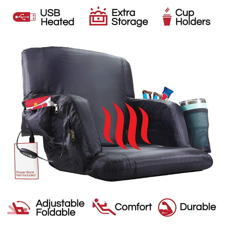 The Hot Seat | Heated Stadium Bleacher Seat |Reclining Back & Arm Support |Thick Cushion |4 Storage Pockets + Cup Holder| Extra Wide Feature | Battery Pack Not (Best Stadium Seat For Back Support)