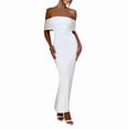 thumbnail image 2 of Women's Off Shoulder Corset Ruched Bodycon Formal Guest Dresses Maxi Dress for Wedding Cocktail White S, 2 of 10