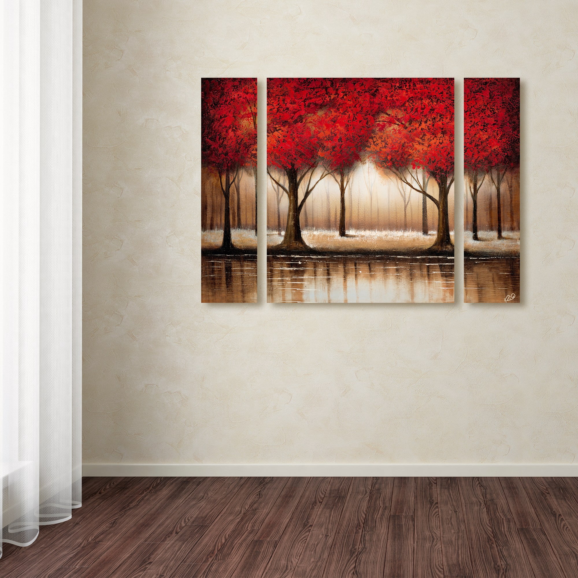 Trademark Fine Art "Parade of Red Trees" Canvas Art by Rio Three Panel Set