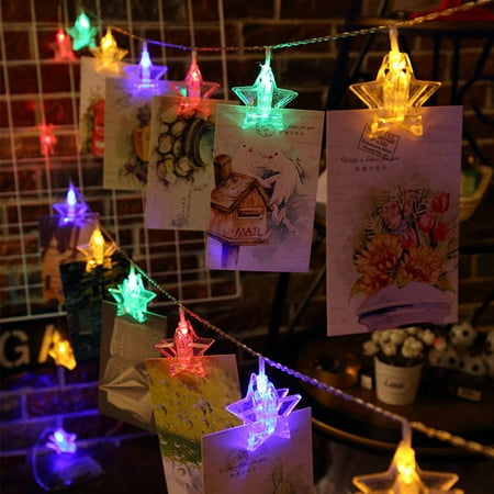 10/20 LED Photo Star String Colorful/Warm Lights Clips Battery Powered Fairy Wedding Party Christmas Home Decor for Hanging Photos Cards and