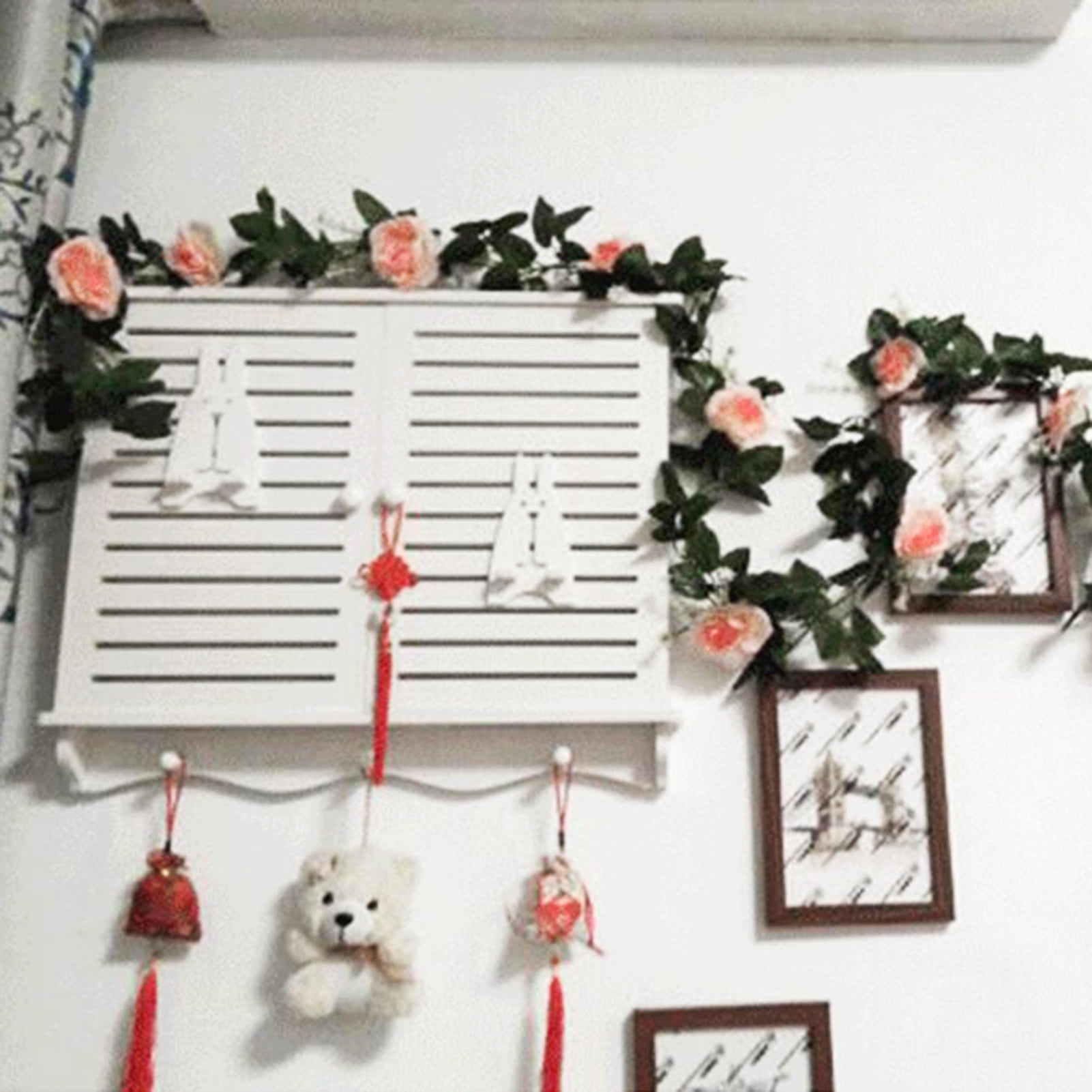 Morttic 7 Feet Fake Rose Vine Flowers Plants Artificial Flower Hanging Rose Ivy Home Hotel Office Wedding Party Garden Craft Art Decor (Red ,4pcs)