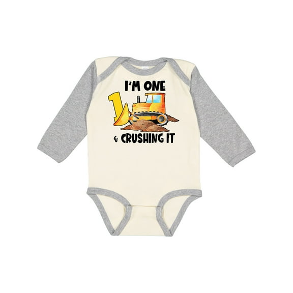Inktastic I'm 1 and Crushing It Construction 1st Birthday Boys or Girls Long Sleeve Baby Bodysuit
