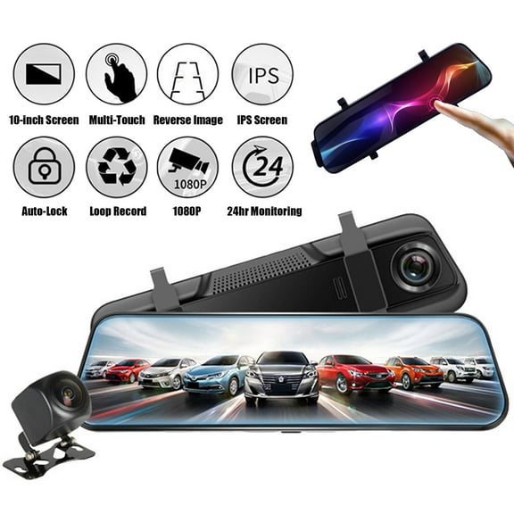 10" Touch Screen Mirror Dash Cam, Full HD Touch Screen Backup Camera Front and Rear View Mirror Camera with Parking Guide, Night Vision, Motion Detection, Loop Recording, 24H Parking Mode