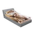thumbnail image 2 of Ambesonne Animal Fitted Sheet & Pillow Sham Set, Kitten and Dog Friends, Twinxl, Sand Brown White, 2 of 2