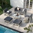 thumbnail image 5 of Techmilly Aluminum Patio Furniture, Metal Patio Conversation Set with Waterproof Cover, 5 Inch Thick Cushions , Modern Outdoor Furniture for Deck & Backyard, Light Gray, 5 of 8